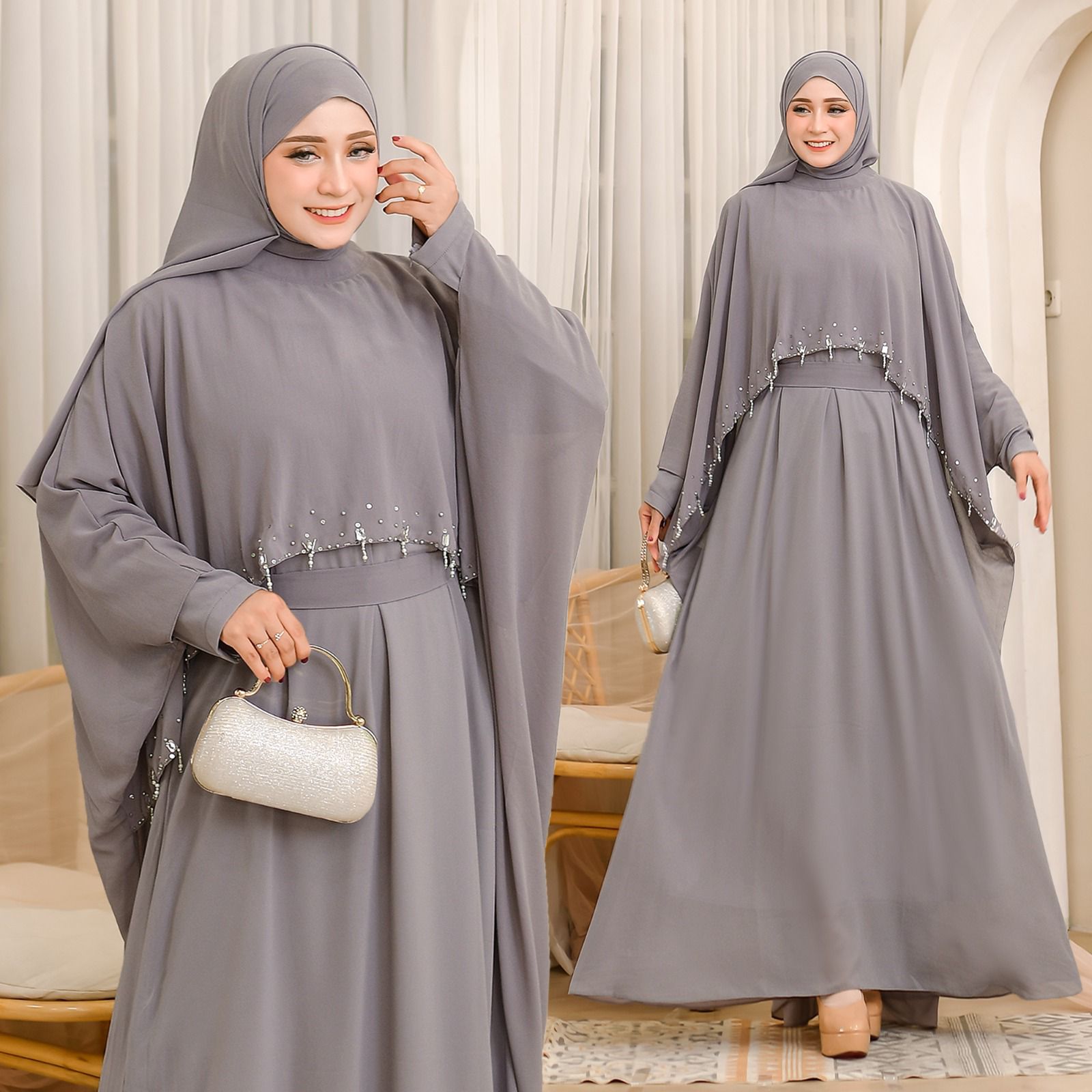 Abaya Aisyah warna Grey koleksi abaya muslimah KHZ Boutique
