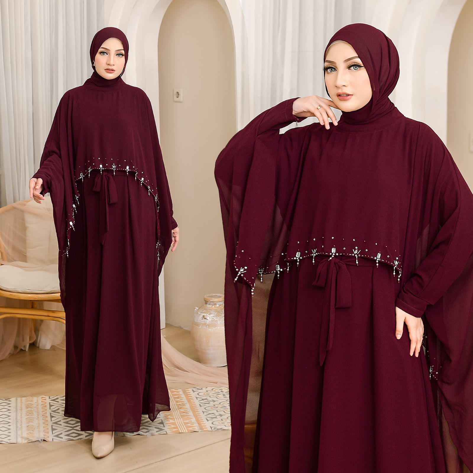 Abaya Aisyah warna Maroon koleksi abaya muslimah KHZ Boutique
