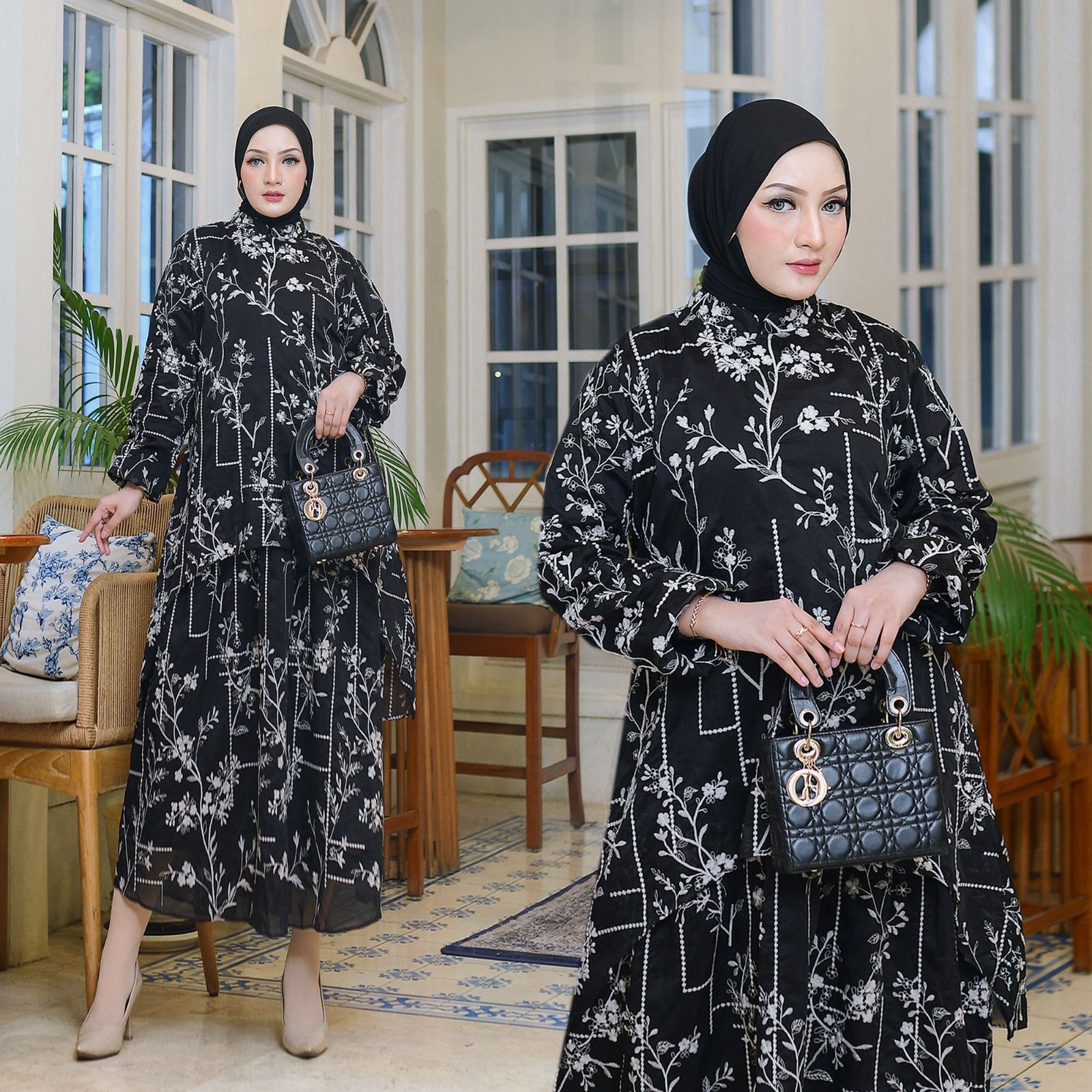 Gamis Nayla warna Black koleksi gamis muslimah KHZ Boutique