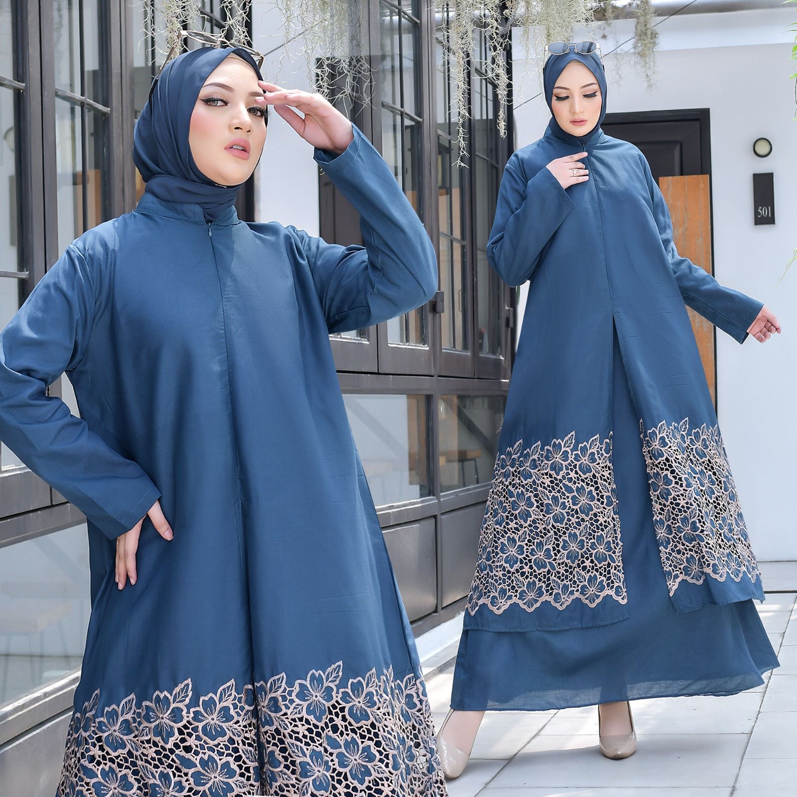 Tunic Set Zahra warna Blue koleksi tunic set muslimah KHZ Boutique