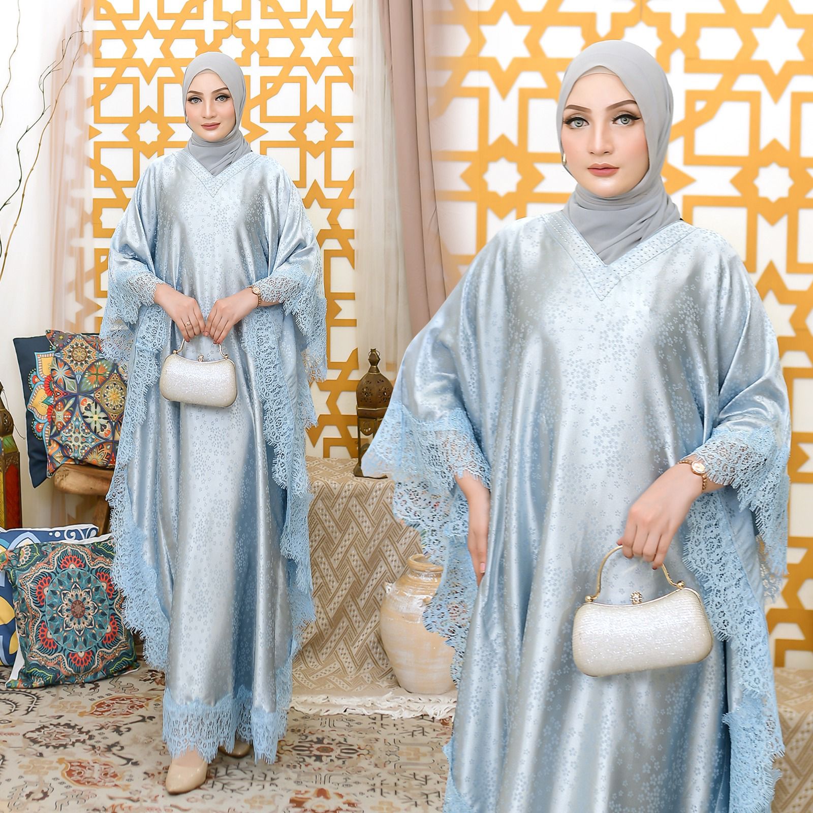 Kaftan Wulan warna Blue koleksi kaftan dress muslimah KHZ Boutique