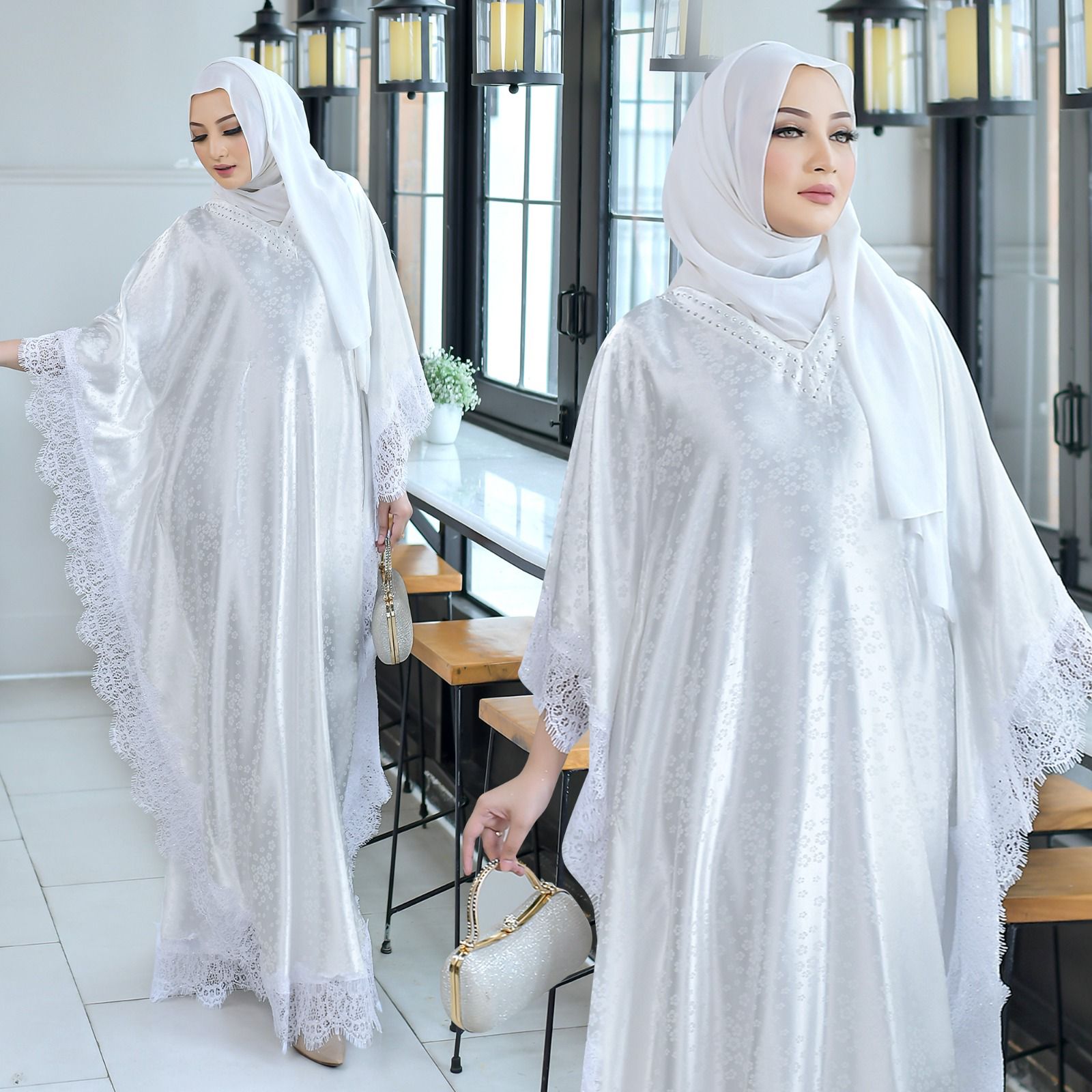Kaftan Wulan warna White koleksi kaftan dress muslimah KHZ Boutique