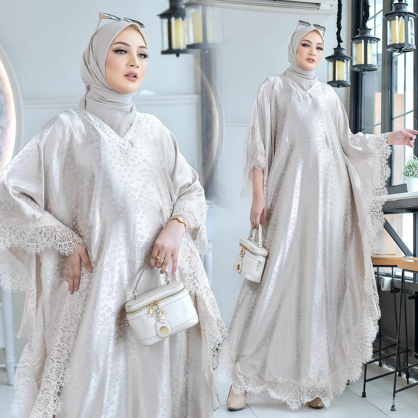 Kaftan Wulan warna Broken White koleksi kaftan dress muslimah KHZ Boutique